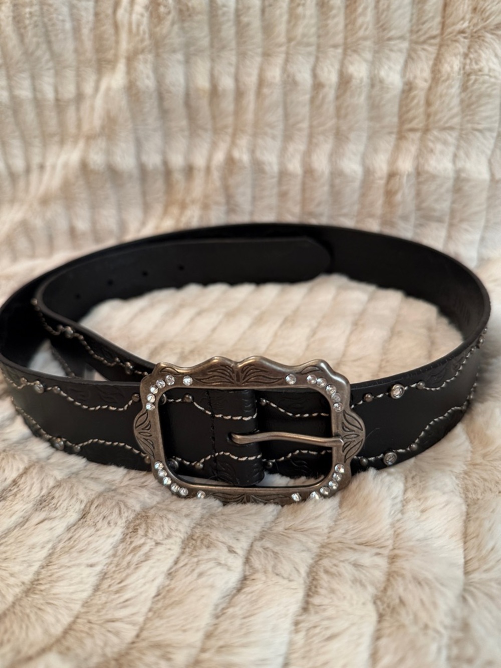 Nine West Western-Inspired Belt with Decorative Silver Buckle